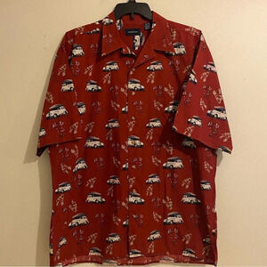 Harbor Bay Men Button Up Shirt Size XLT Classic Cars Hawaiian Pocket